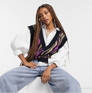 EUC $89 Annorlunda Oversized  Colorful Sweater Vest Size 10